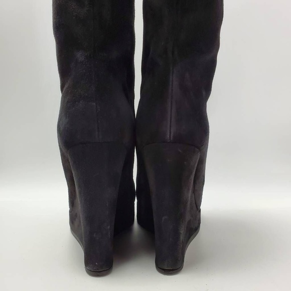 Jil Sander Platform Suede Wedge Boot Black Mid Calf Size EUR 39 - Picture 10 of 12